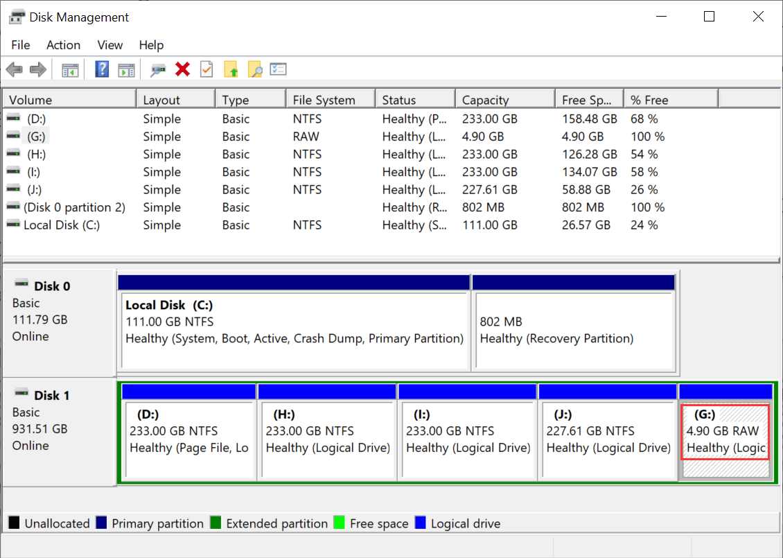 Как изменить raw диск на ntfs