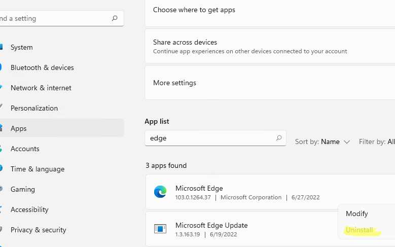Скрытие Microsoft Edge из поиска и панели задач